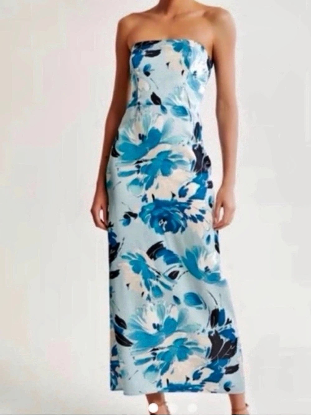 Abercrombie Floral Satin Strapless Maxi Dress Size Small